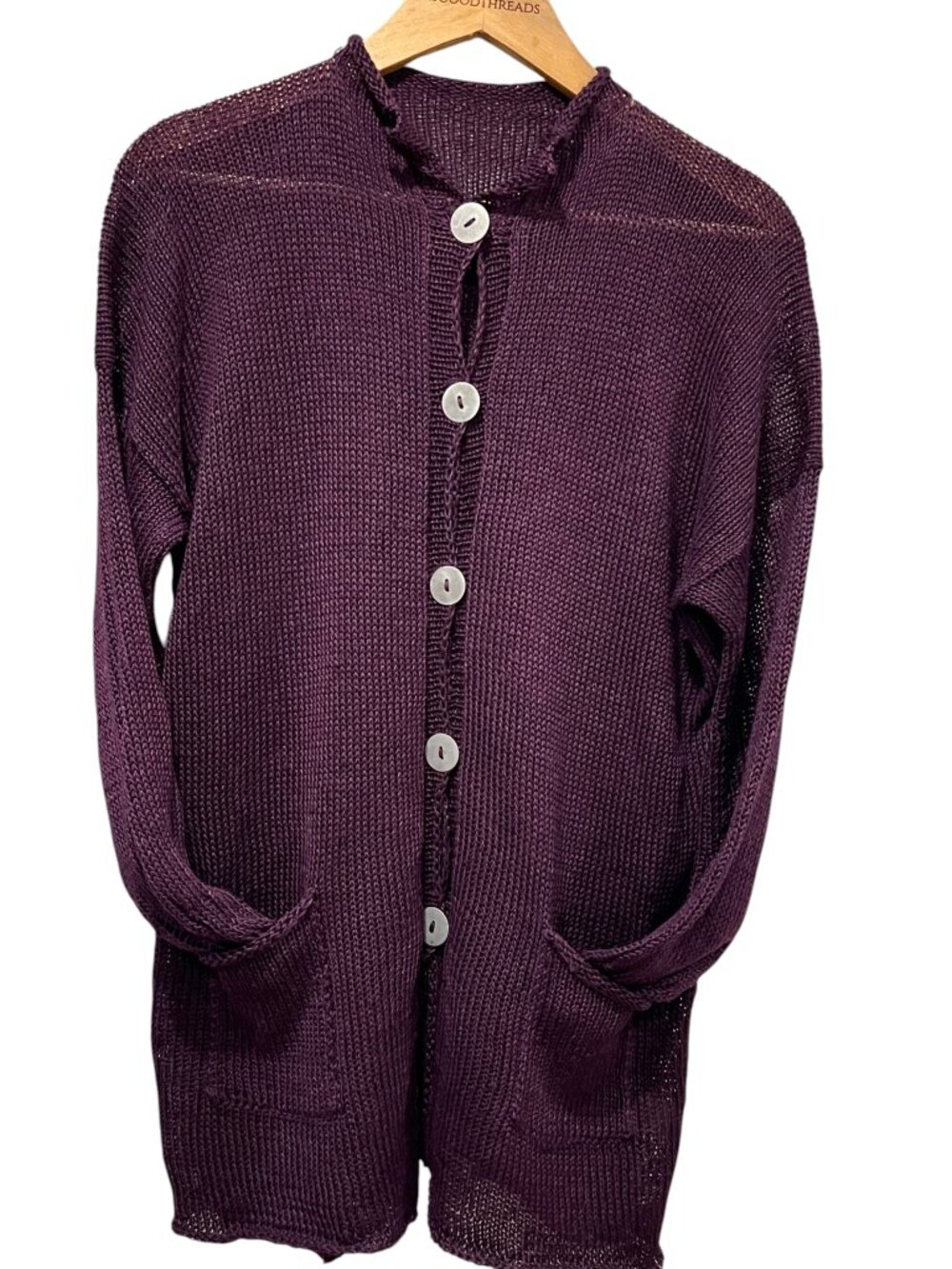 Skif Hand Knit Linen Cardigan, Made in USA, Purple, M
